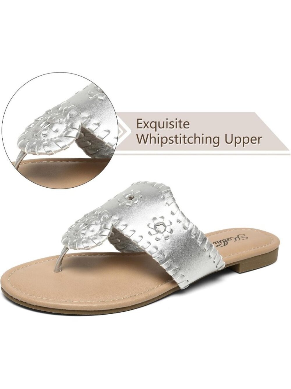 Women's Sliver Flat Wide Band Flip Flops Cushioned Insole Summer Brunch Sandals - Picture 5 of 6